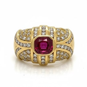 18K Yellow Gold Ruby and Diamond Ring