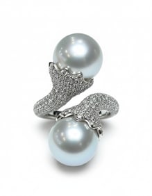 18K White Gold South Sea Pearl & Diamond Ring