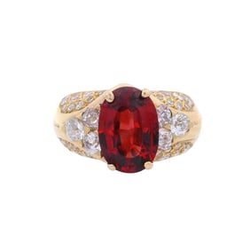 Retro 18kt yellow Gold Ring with 3.65 CTW Garnet & Diamonds