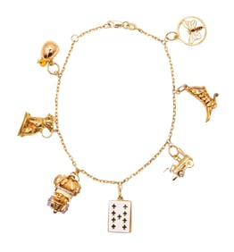 1960 Italian Modernist 7 Charms Bracelet In 18Kt yellow Gold