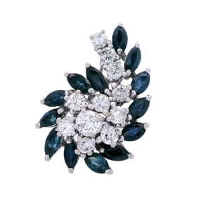 14kt white Gold Cocktail Ring with blue Sapphires & Diamonds
