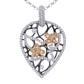 18kt yellow & white Gold Butterfly Pendnt Necklace with Diamonds