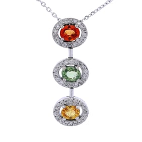 14kt white Gold Pendant Necklace with Multicolor Sapphires and Diamonds