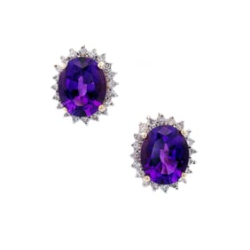 14kt yellow Gold Earrings with Amethyst & Diamonds