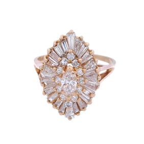 Vintage 14kt yellow Gold Marquise Ballerina Ring with 1.75 Cts in Diamonds