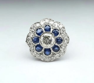Cocktail Platinum Ring with 3.30 CTW in Diamonds & Sapphires