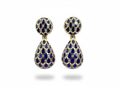 Mid-century 18kt yellow Gold Enamel Earrings with Diamonds