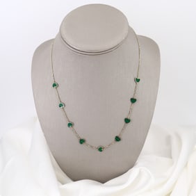 Italian 14kt yellow Gold Heart Chain Necklace with Malachite