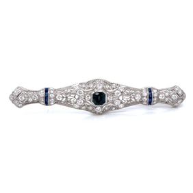 Art Deco Platinum Brooch with Sapphires & Diamonds