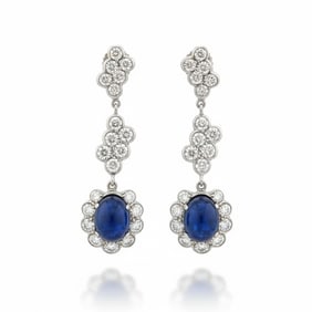 Platinum & 14K White Gold Sapphire and Diamond Earrings
