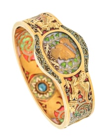 LUIS MASRIERA 1915 Barcelona Art Nouveau Plique Au Jour Bracelet In 18Kt Gold