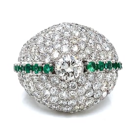 Paladium 11.00 Ct. Diamond & Emerald Dome Ring
