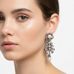 Victorian 14K & Silver Top GIA Certified Pearl and Diamond Earrings