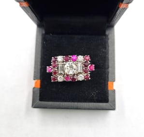 Retro Platinum Ring with 3.02 CTW in Diamonds & Rubies