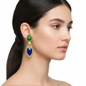 SPRITZER & FUHRMANN French 18K Yellow Gold Diamond & Enamel Earrings