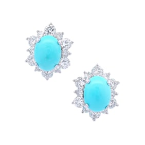 Platinum Earrings with Turquoises & Diamonds