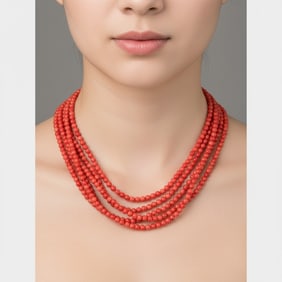 14K Yellow Gold Coral Necklace with Diamond Clasp