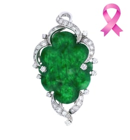 FRENCH Art Deco 18kt white Gold Jade Jadeite Pendant Brooch with Diamonds GIA CERTIFICATE
