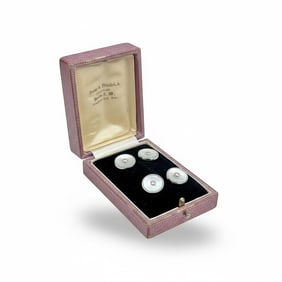 Antique Art Deco 14K Yellow Gold Mother of Pearl and Diamond Cufflinks