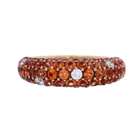 18kt yellow Gold Dome Ring with Orange Sapphires & Diamonds