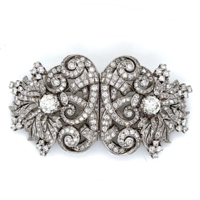 Art Deco Platinum Double Clips with 14.70 Cts in Diamonds