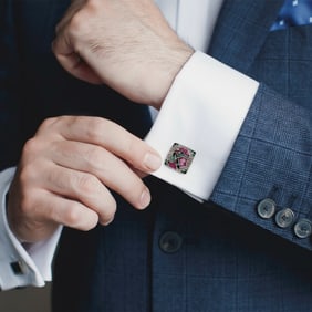 Art Deco Egyptian Platinum & 18K Diamond, Ruby, Emerald, & Onyx Cufflinks