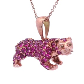 18kt yellow Gold Panther Necklace with Pink Sapphires