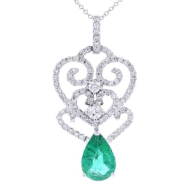 18kt white Gold Necklace with Emerald and Diamonds