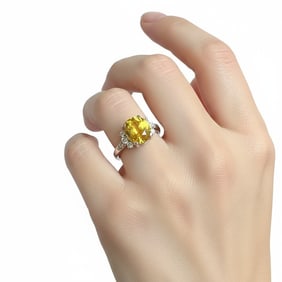 KRISTIN 18K White Gold GIA Certified No-heat Yellow Sapphire & Diamond Ring