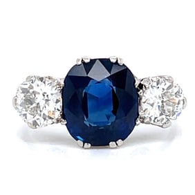 Art Deco Platinum GIA CERTIFIED 3.50 Ct. NO Heat Sapphire & Diamond Ring