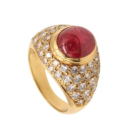 ADLER Geneva Cocktail Ring In 18Kt Yellow Gold With 6.13 Ctw In Diamonds & Ruby