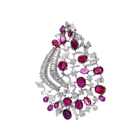 Retro Platinum Pendant with18.0 CTW in Burma Rubies and Diamonds