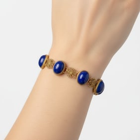 Antique 10K Yellow Gold Lapis Lazuli Bracelet
