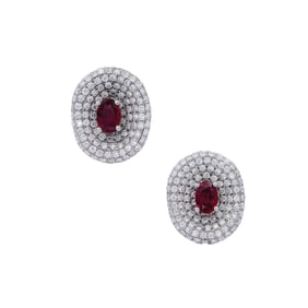 Contemporary 18kt white gold Earrings with Diamonds & Rubies