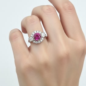 Platinum GIA Certified Burma No-heat Pink Sapphire and Diamond Ring