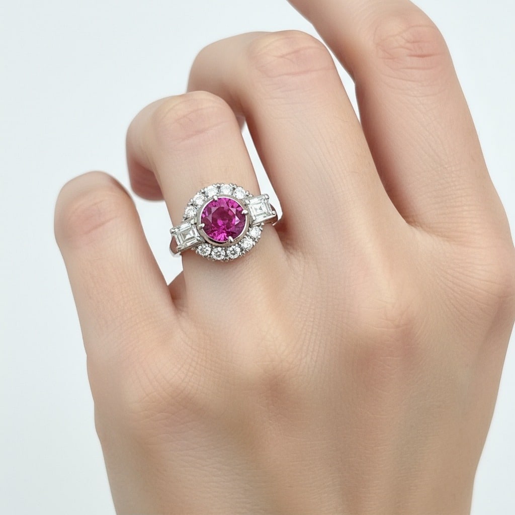 Platinum GIA Certified Burma No-heat Pink Sapphire and Diamond Ring (1 of 6)