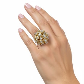 Mid-century 18K Yellow Gold 6.00 Ct. Diamond Cocktail Ring