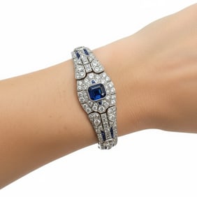 OSCAR HEYMAN Art Deco Platinum Sapphire & Diamond Bracelet