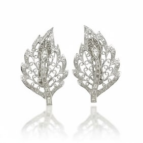 18K White Gold 2.00 Ct. Diamond Leaf Earrings