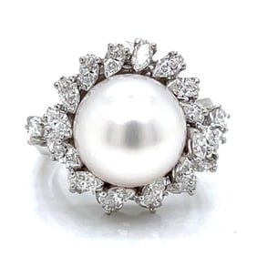 Mid century French Platinum South Sea Pearl & Diamond Ring