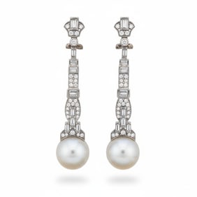 18K White Gold South Sea Pearl & Diamond Earrings