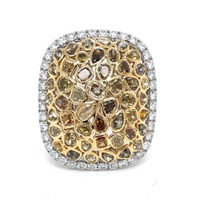 18K Yellow Gold Ring with 4.87 Cts in Natural Color Diamonds