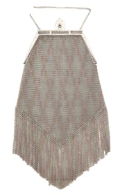 WHITING & DAVIS CO. 1920 Art-Deco Cocktail Mesh Purse In 14Kt Gold & Sterling