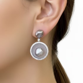 FEI LIU Platinum Pearl & Diamond Earrings