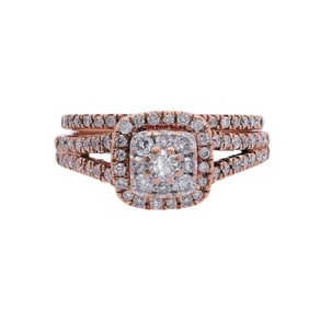 Set of 14kt Rose Gold Wedding band and Engagement Ring with Diamonds