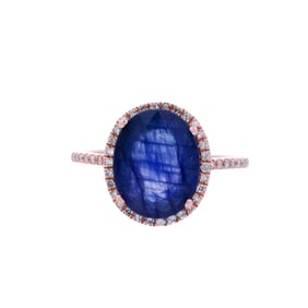 14kt rose Gold Engagement Ring with blue Sapphire and Diamonds
