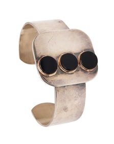 Pierre Cardin 1970 Paris Geometric Onyx Dots Cuff Bracelet In 14Kt Yellow Gold And Sterling