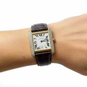 CARTIER 18K Yellow Gold Automatic Tank Francaise w/ factory Diamond Case