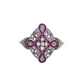 Edwardian 18kt yellow Gold & Platinum with Diamonds & Rubies