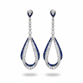 14K White Gold Sapphire & Diamond Earrings